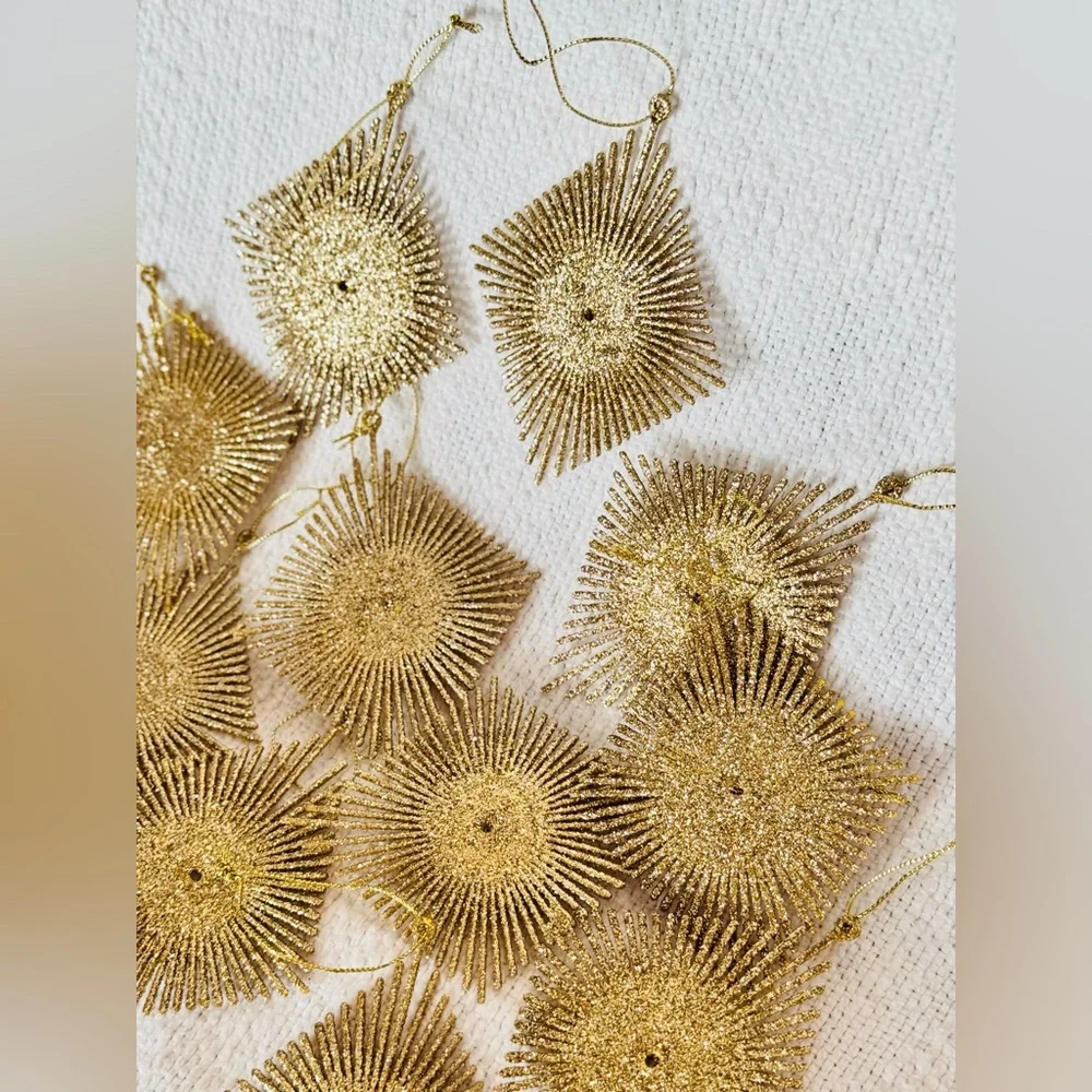 CRATE+BARREL Gold Glitter Starburst Ornaments 13 Pc SET Boho Christmas Tree